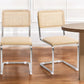 Set of Two Natural and Silver Steel Open Back Dining Side Chairs