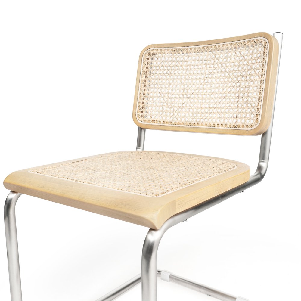 Set of Two Natural and Silver Steel Open Back Dining Side Chairs