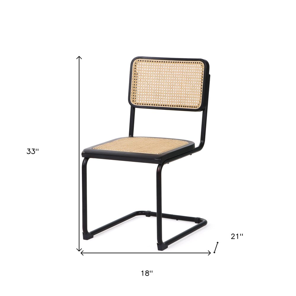 Set of Two Black and Natural Steel Open Back Dining Side Chairs