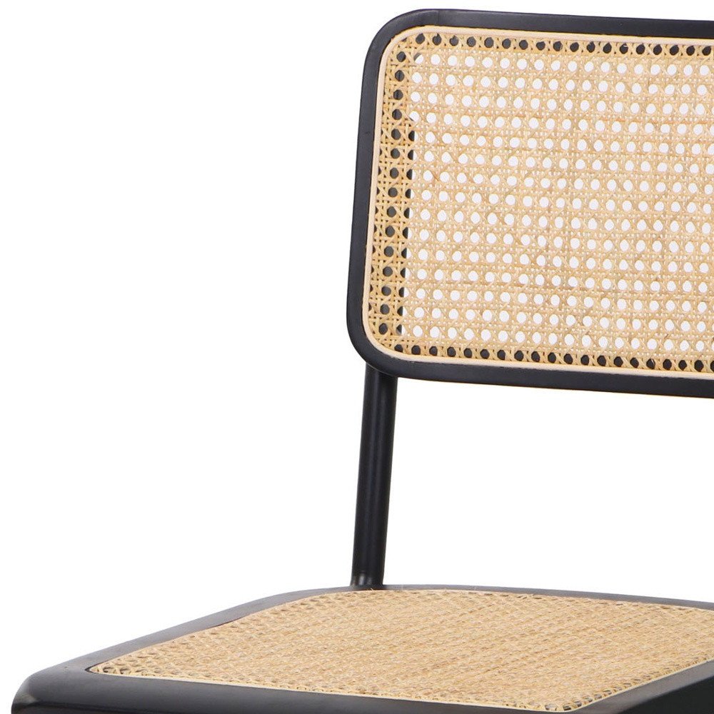 Set of Two Black and Natural Steel Open Back Dining Side Chairs