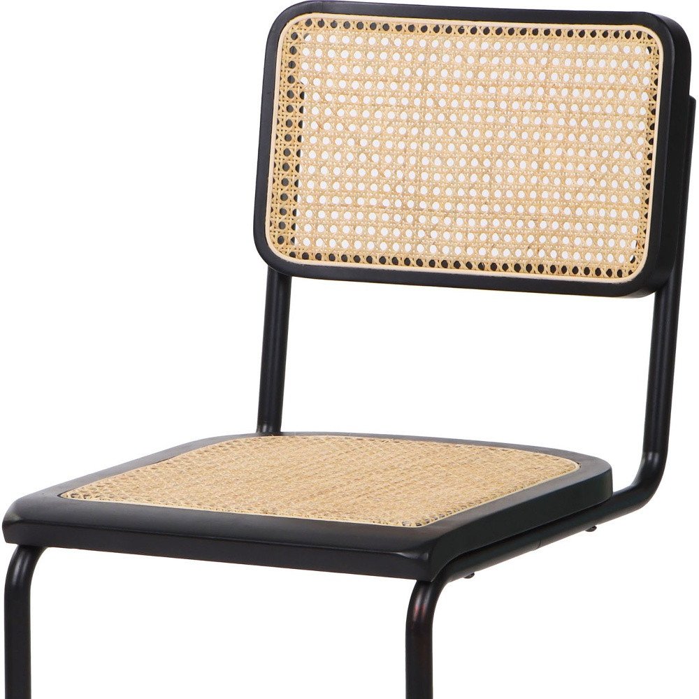 Set of Two Black and Natural Steel Open Back Dining Side Chairs