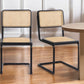 Set of Two Black and Natural Steel Open Back Dining Side Chairs