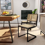 Set of Two Black and Natural Steel Open Back Dining Side Chairs