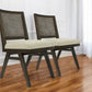 Set of Two Dark Brown And Gray Wood Cane And Upholstery Dining Side Chairs