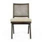 Set of Two Dark Brown And Gray Wood Cane And Upholstery Dining Side Chairs