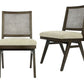 Set of Two Dark Brown And Gray Wood Cane And Upholstery Dining Side Chairs