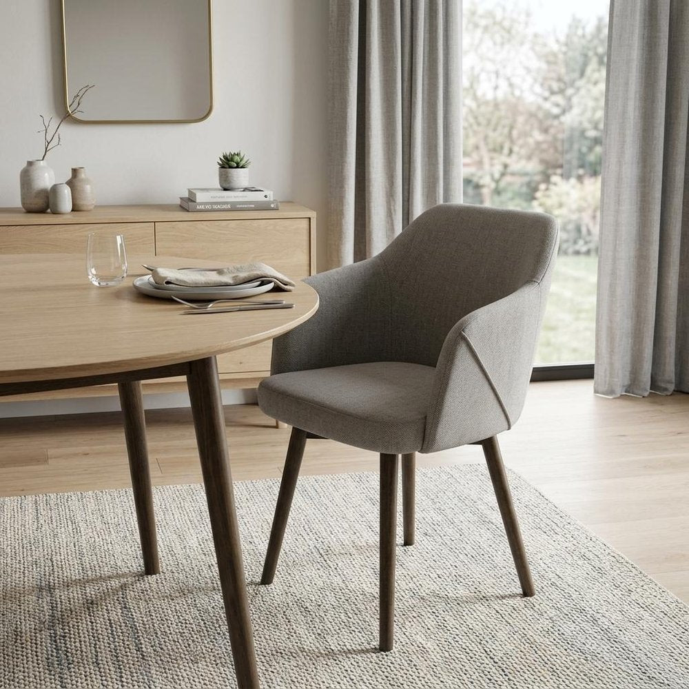 Gray And Brown Upholstered Fabric Dining Arm Chair