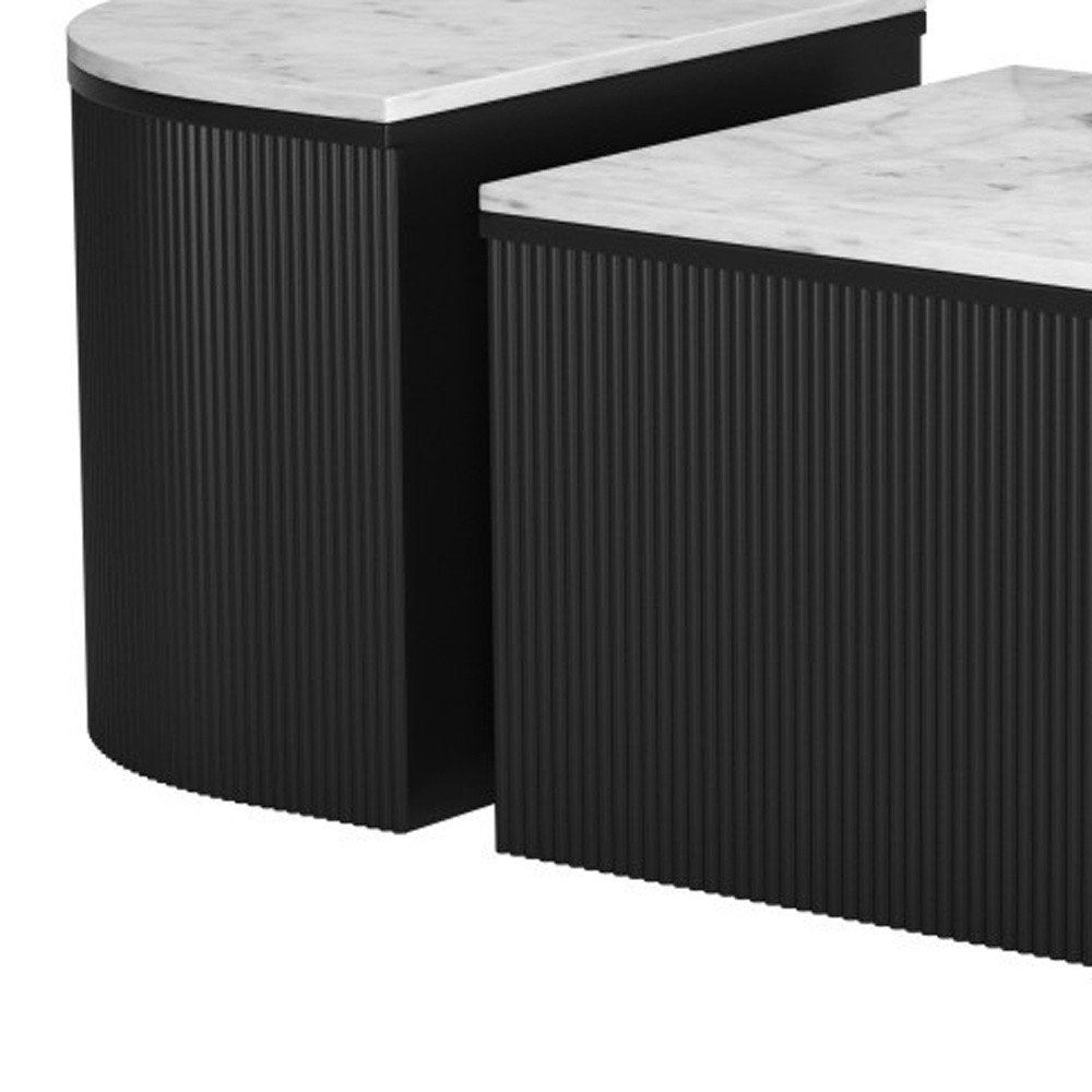 Set of Two Black And White Wood And Faux Marble Oval Drum Bunching Coffee Tables