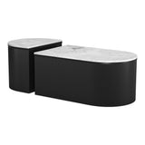 Set of Two Black And White Wood And Faux Marble Oval Drum Bunching Coffee Tables