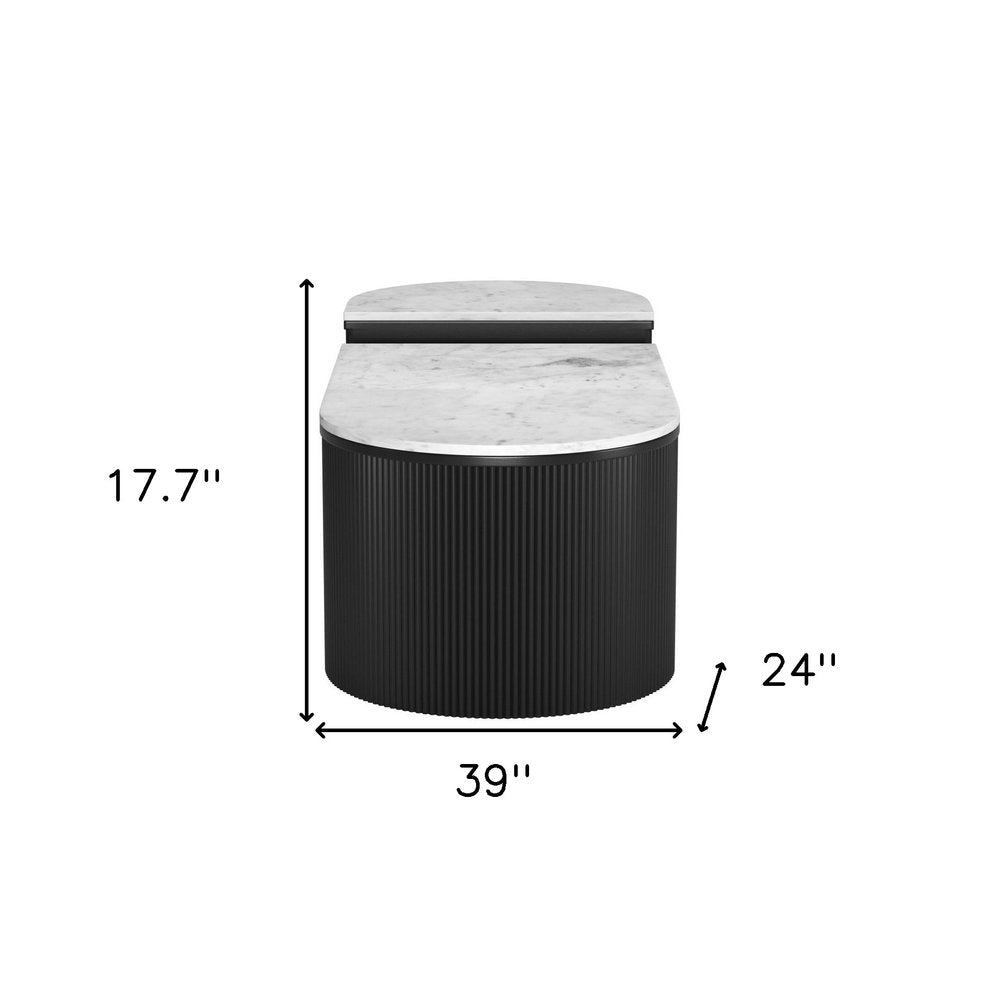 Set of Two Black And White Wood And Faux Marble Oval Drum Bunching Coffee Tables