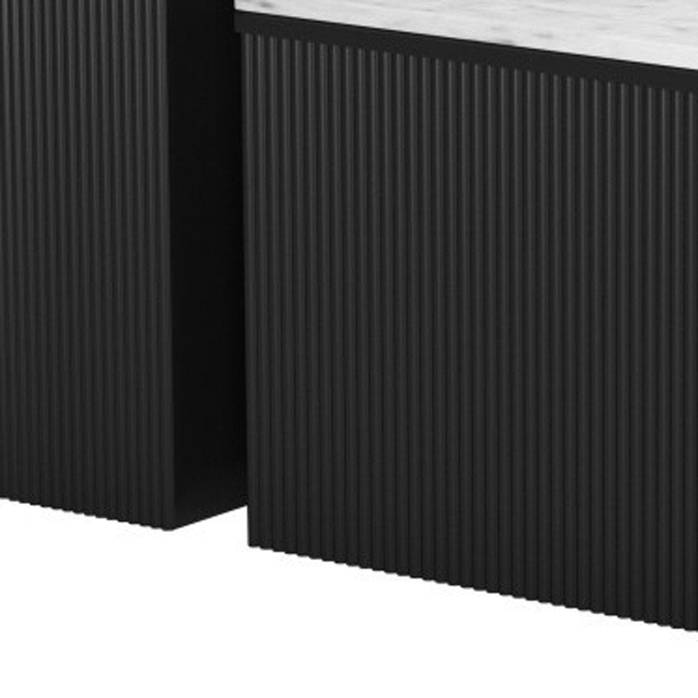 Set of Two Black And White Wood And Faux Marble Oval Drum Bunching Coffee Tables