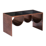32" Black and Copper Mirrored Glass and Steel Solid Coffee Table