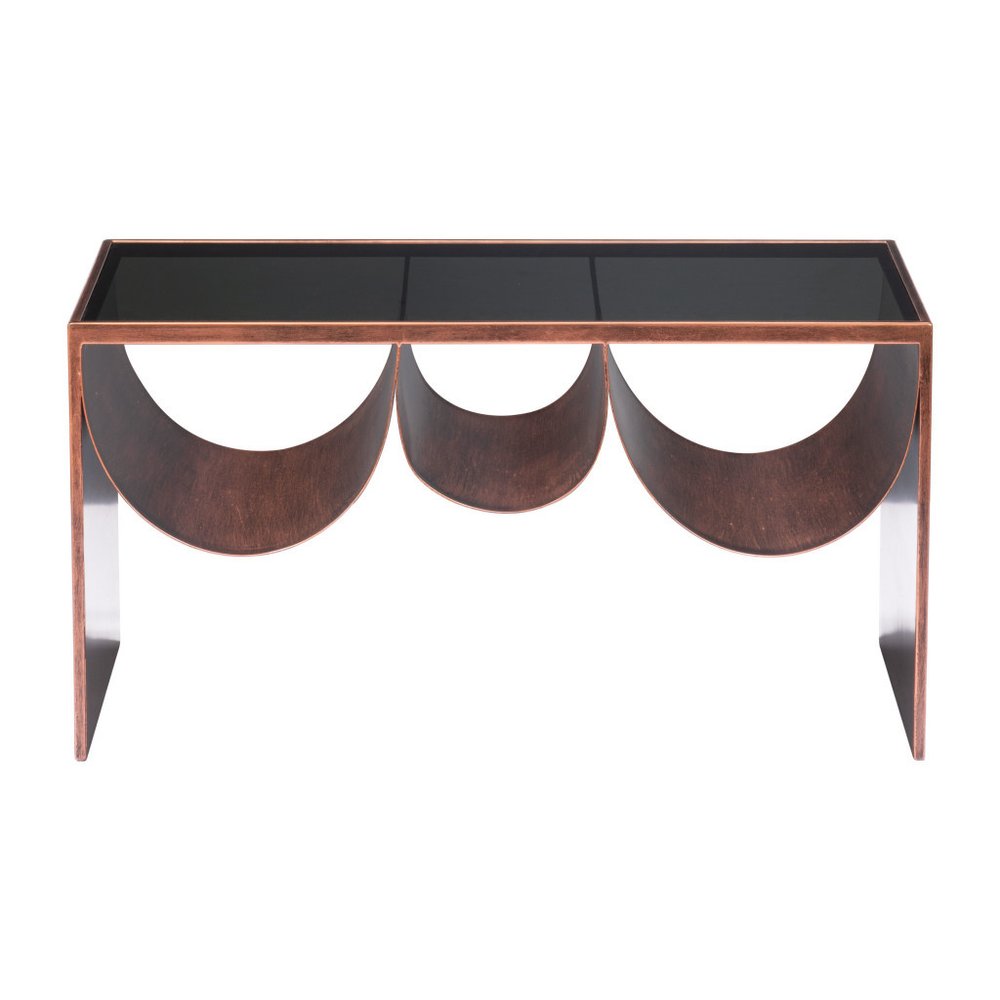 32" Black and Copper Mirrored Glass and Steel Solid Coffee Table