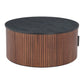 32" Black and Walnut Wood Round Drum Coffee Table