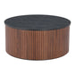 32" Black and Walnut Wood Round Drum Coffee Table