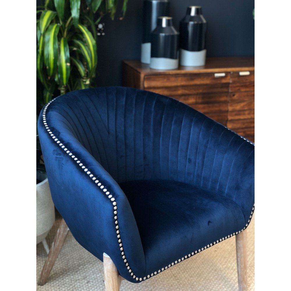28" Blue And Brown Velvet Arm Chair