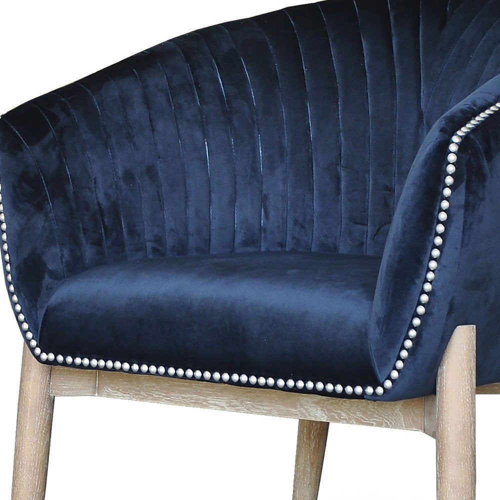 28" Blue And Brown Velvet Arm Chair