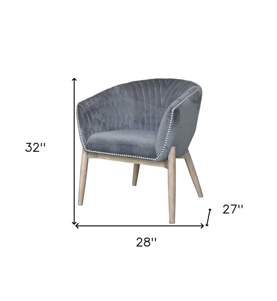 28" Gray And Brown Velvet Arm Chair