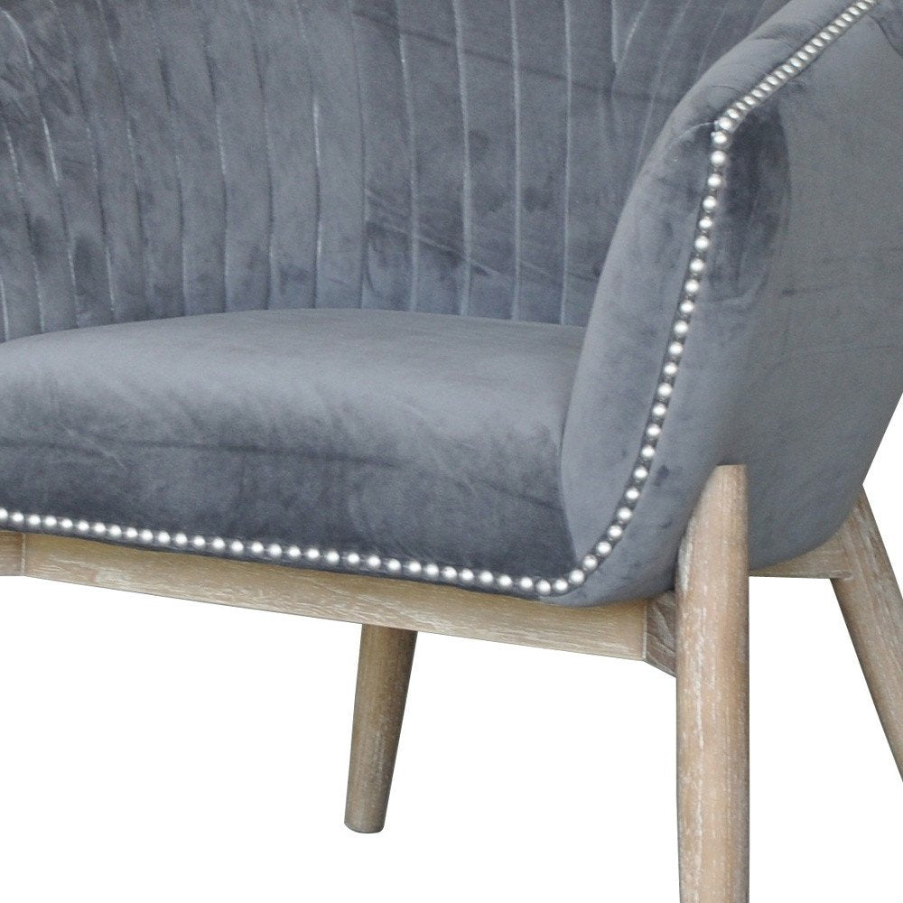 28" Gray And Brown Velvet Arm Chair
