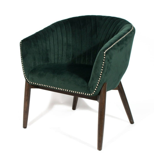 28" Green And Brown Velvet Arm Chair