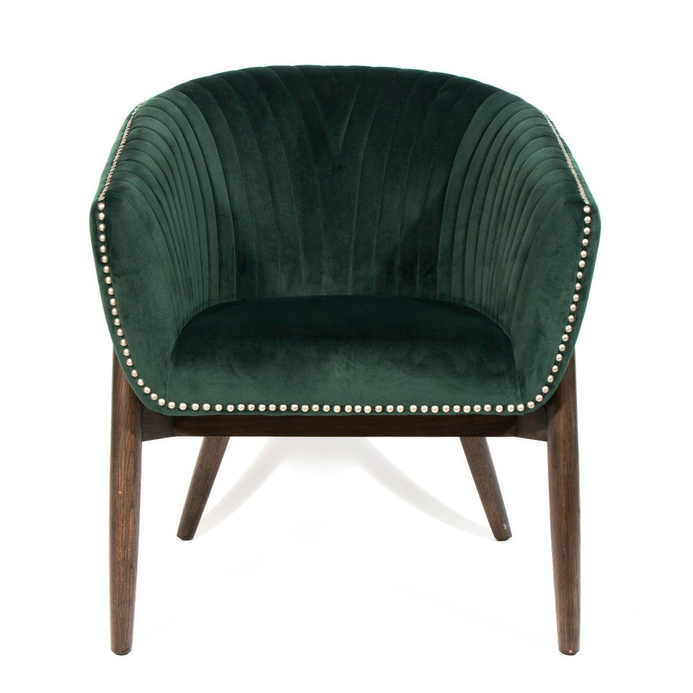 28" Green And Brown Velvet Arm Chair