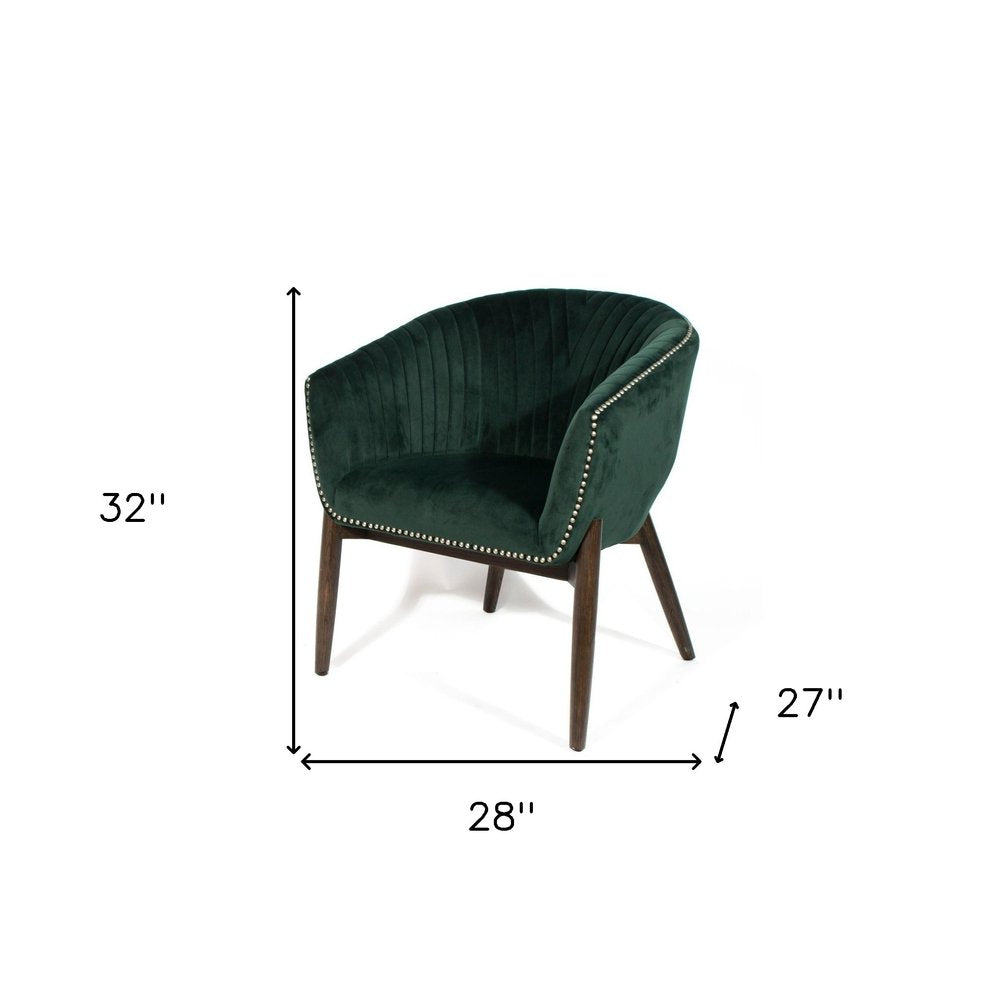 28" Green And Brown Velvet Arm Chair