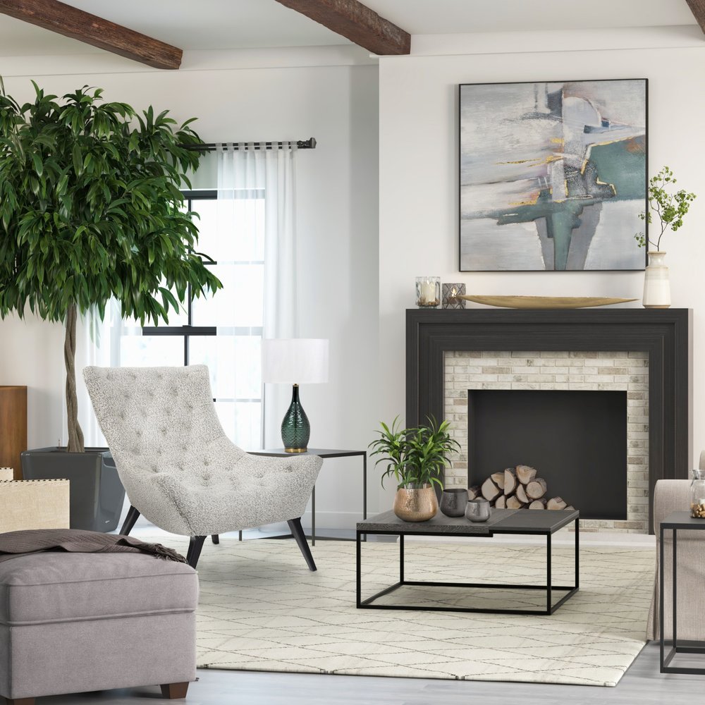 32" Gray and Black Tufted Boucle Lounge Chair