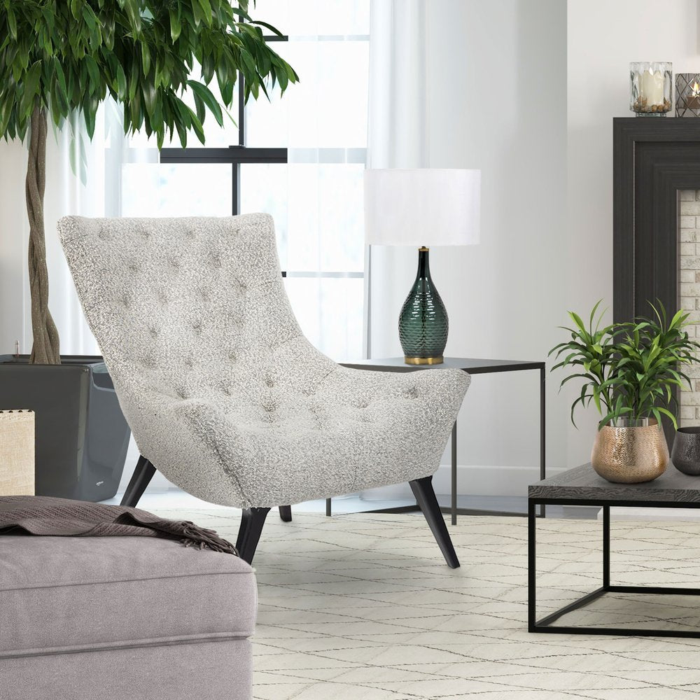 32" Gray and Black Tufted Boucle Lounge Chair