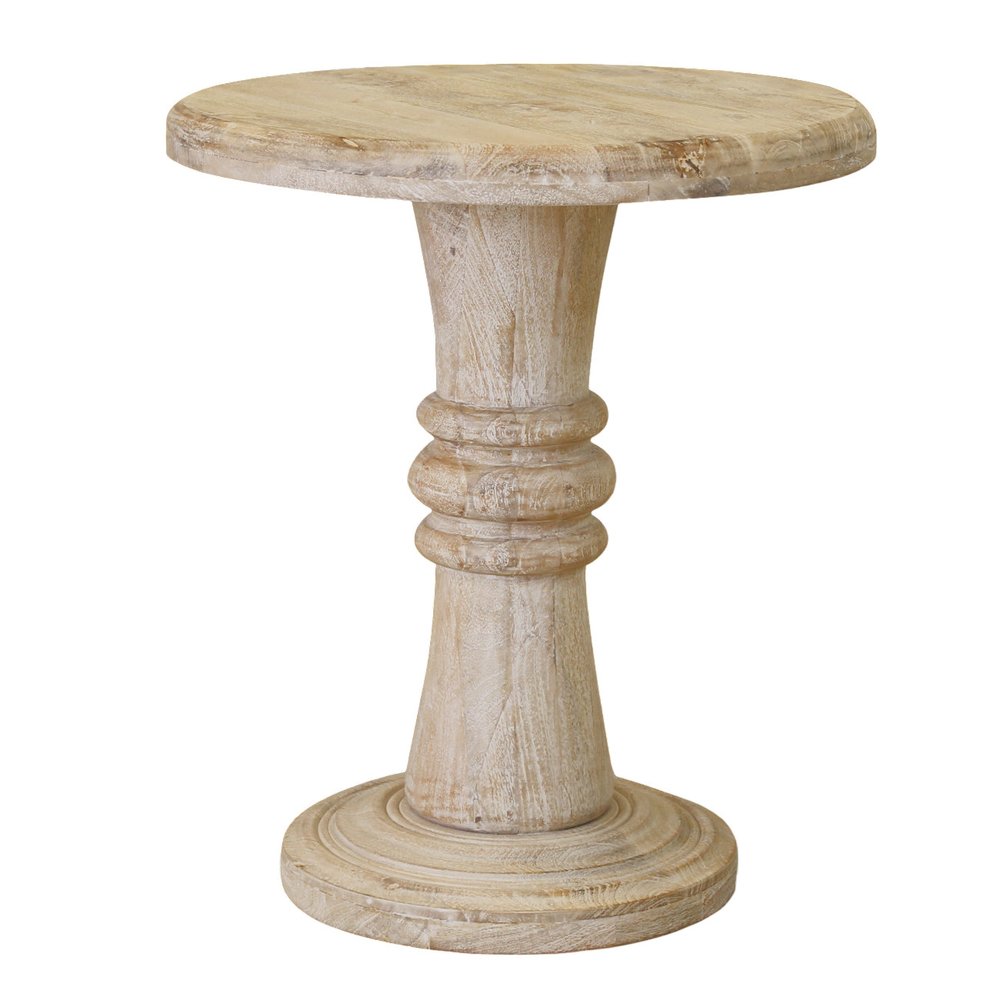 28" Brown Solid Wood Round Pedestal End Table
