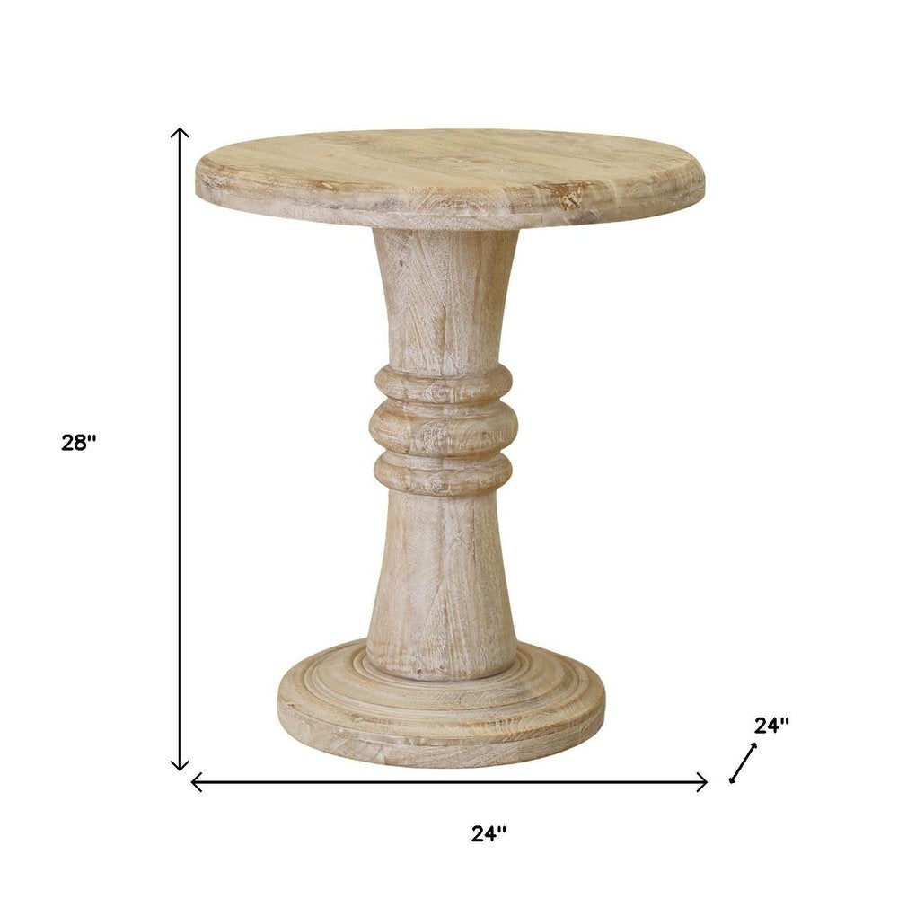 28" Brown Solid Wood Round Pedestal End Table