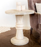 28" Brown Solid Wood Round Pedestal End Table