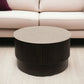 31" White And Dark Brown Genuine Marble And Solid Wood Round Drum Coffee Table