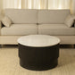 31" White And Dark Brown Genuine Marble And Solid Wood Round Drum Coffee Table