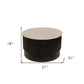 31" White And Dark Brown Genuine Marble And Solid Wood Round Drum Coffee Table