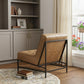 31" Cream And Black Genuine Leather Tufted Slipper Chair