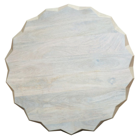 32" Off White Solid Wood Round Block Coffee Table