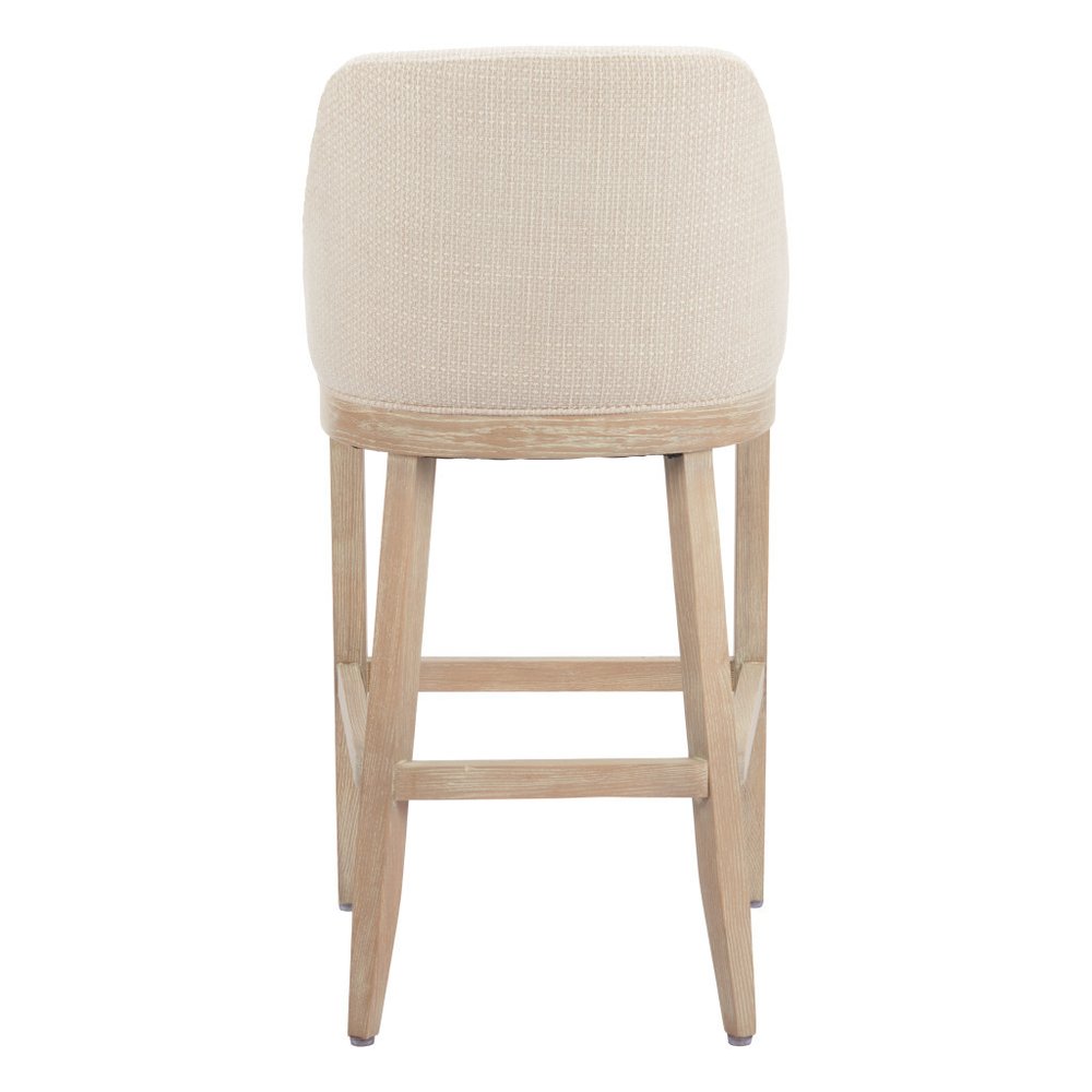 31" Beige and Natural Fabric and Solid Wood Bar Height Bar Chair