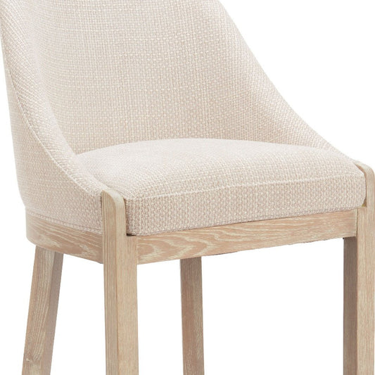 31" Beige And Natural Fabric And Solid Wood Bar Height Bar Chair