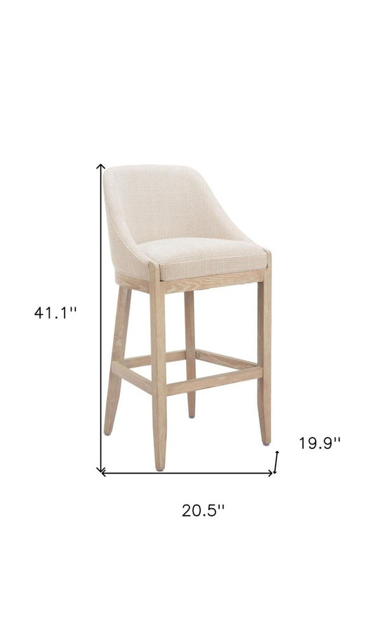 31" Beige And Natural Fabric And Solid Wood Bar Height Bar Chair