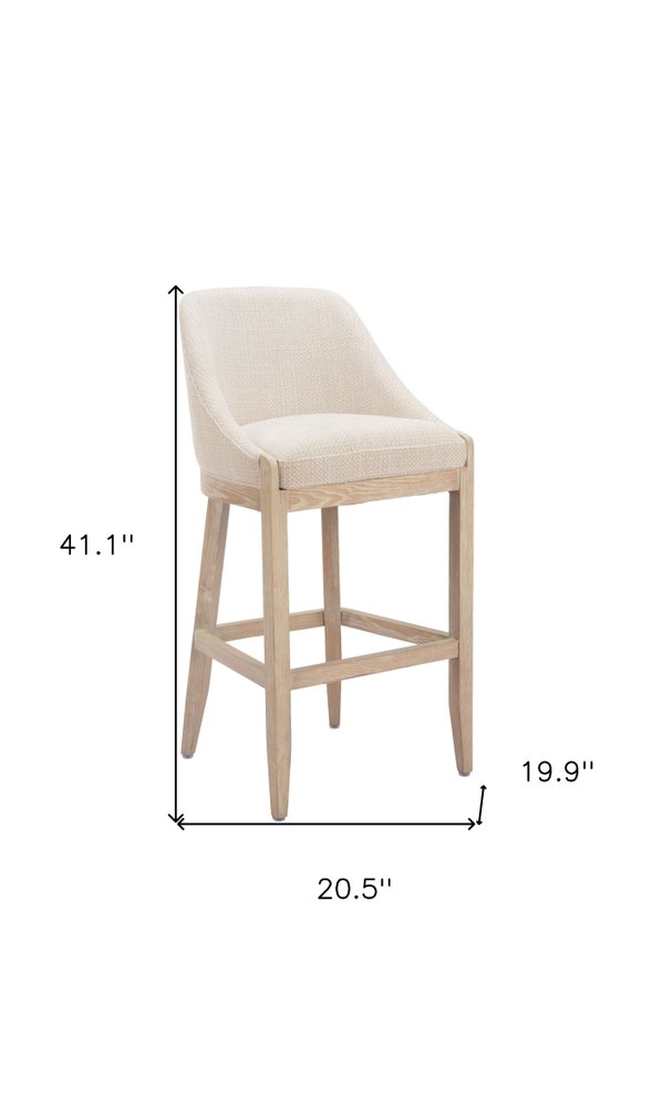 31" Beige and Natural Fabric and Solid Wood Bar Height Bar Chair