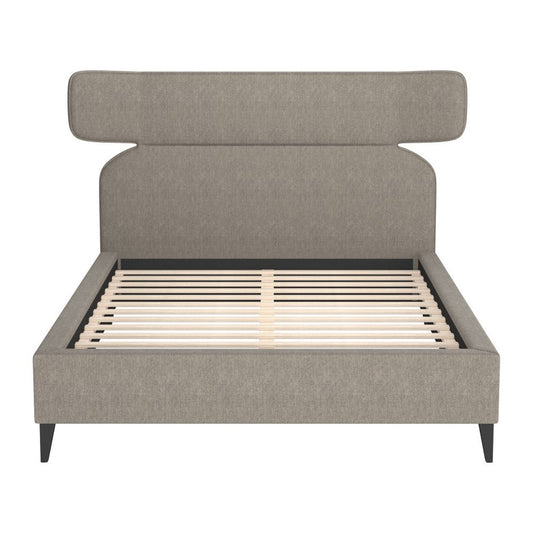 Brown Solid Wood And Upholstery Queen Bed Frame