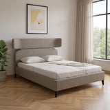 Brown Solid Wood And Upholstery Queen Bed Frame