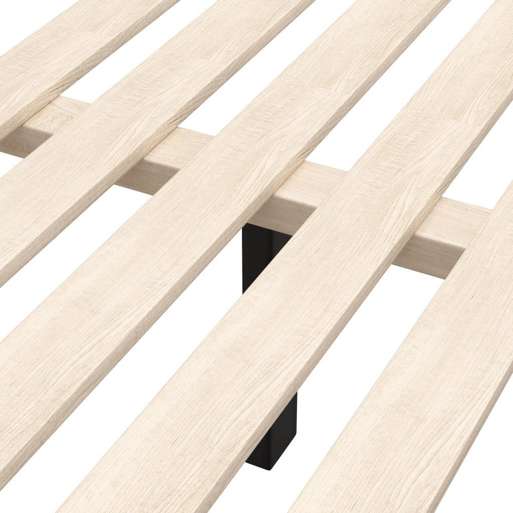 Brown Solid Wood And Upholstery Queen Bed Frame