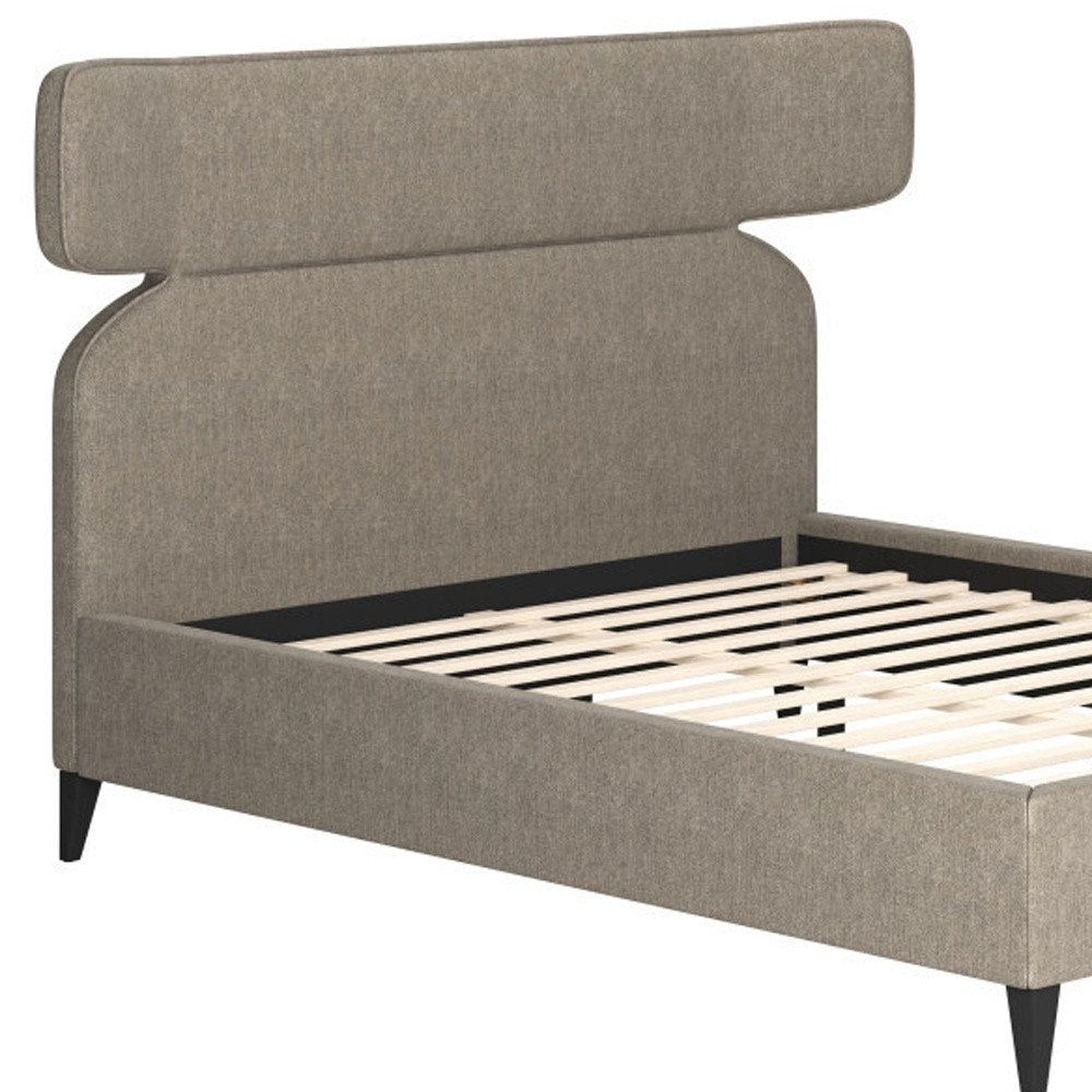 Brown Solid Wood And Upholstery Queen Bed Frame