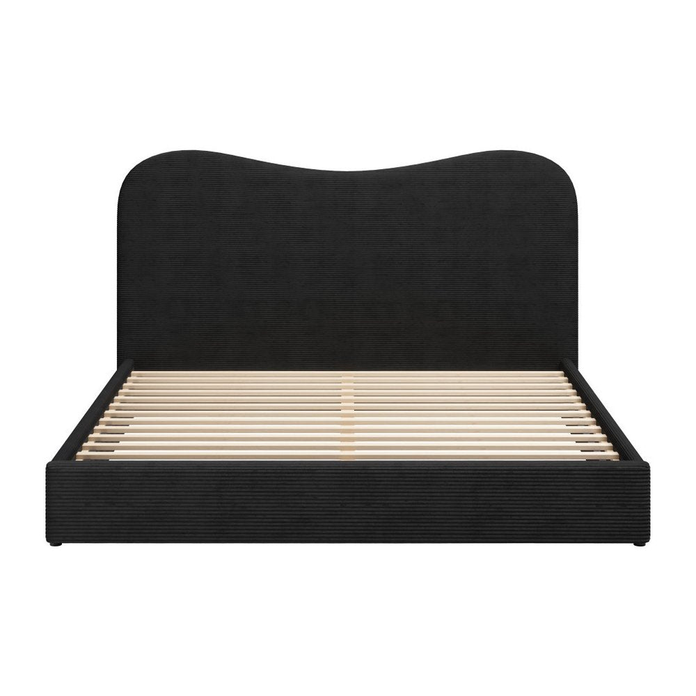 Black Ribbed Texture Velvet Upholstered King Bed Frame