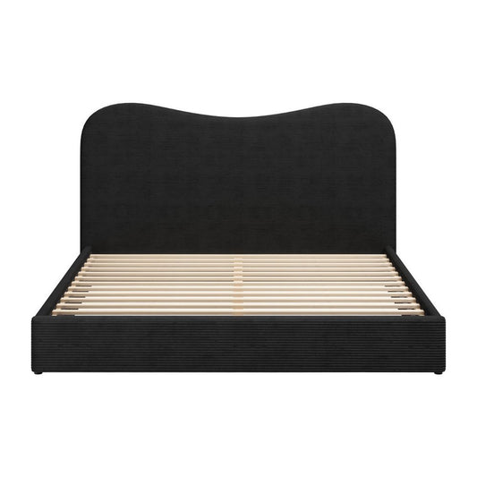 Black Ribbed Texture Velvet Upholstered King Bed Frame