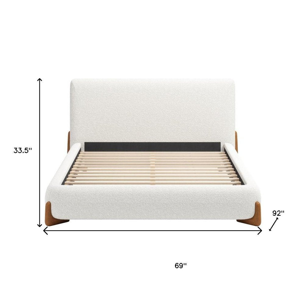 Ivory Solid Wood And Boucle Queen Bed Frame