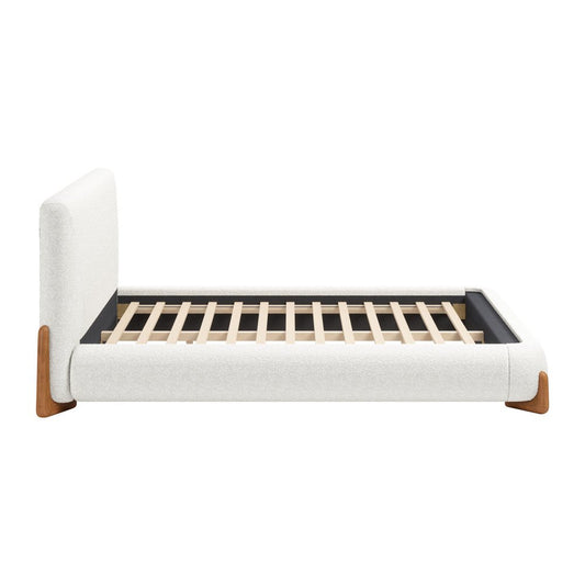 Ivory Solid Wood And Boucle Queen Bed Frame