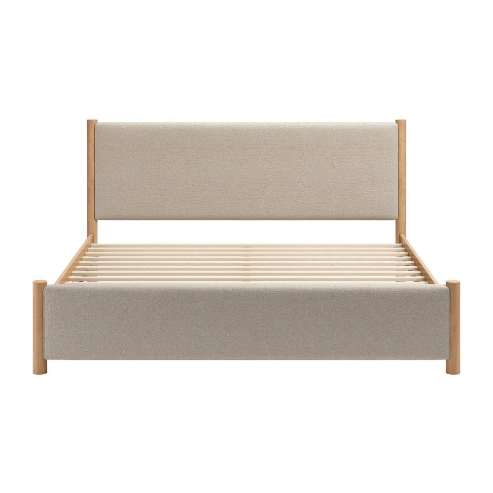 Natural and Beige Wood And Upholstery King Bed Frame
