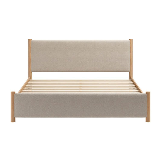 Natural and Beige Wood And Upholstery King Bed Frame